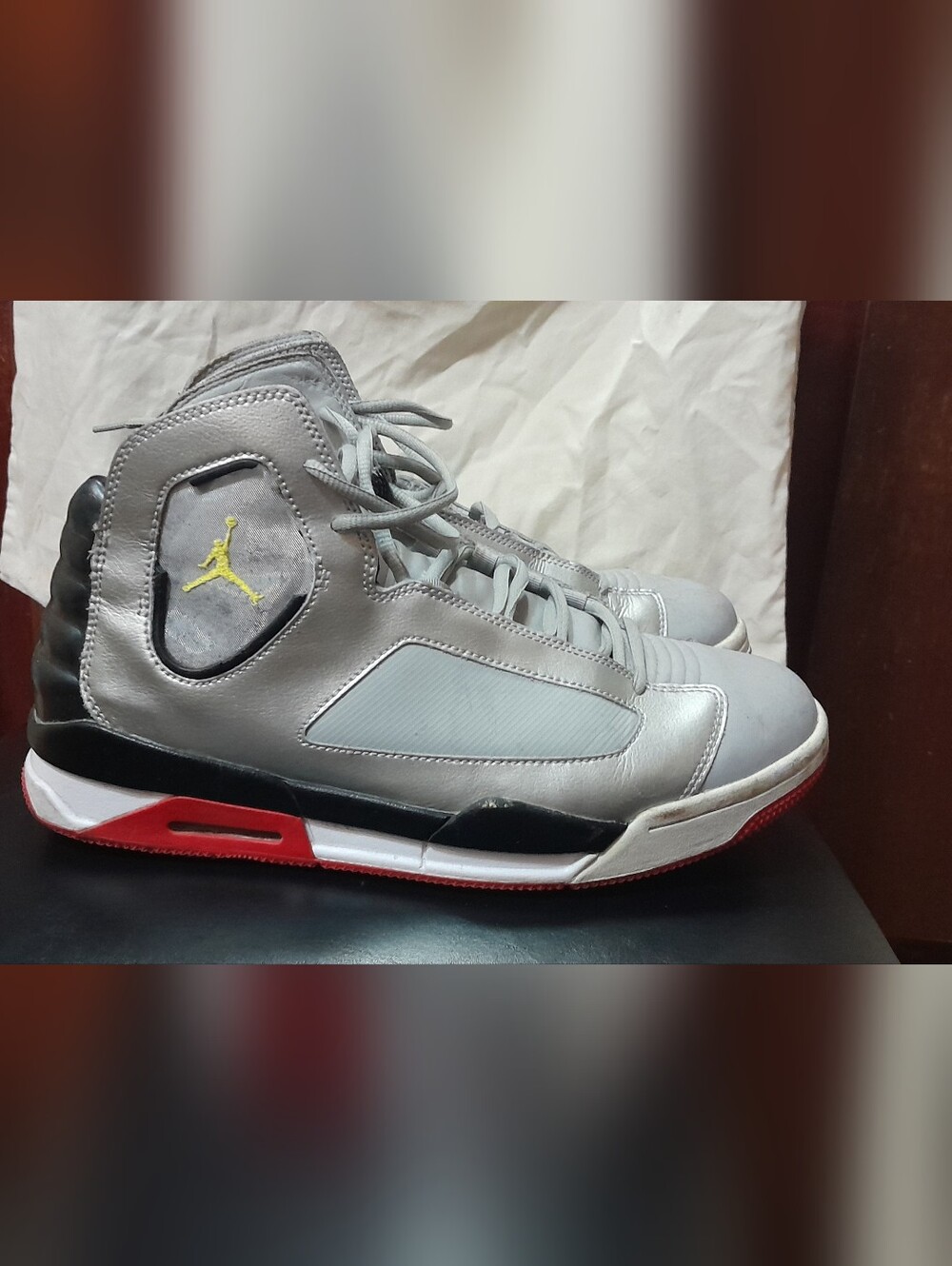 Jordan Men's High-Top Basketball Shoes - Gray with Red Accents